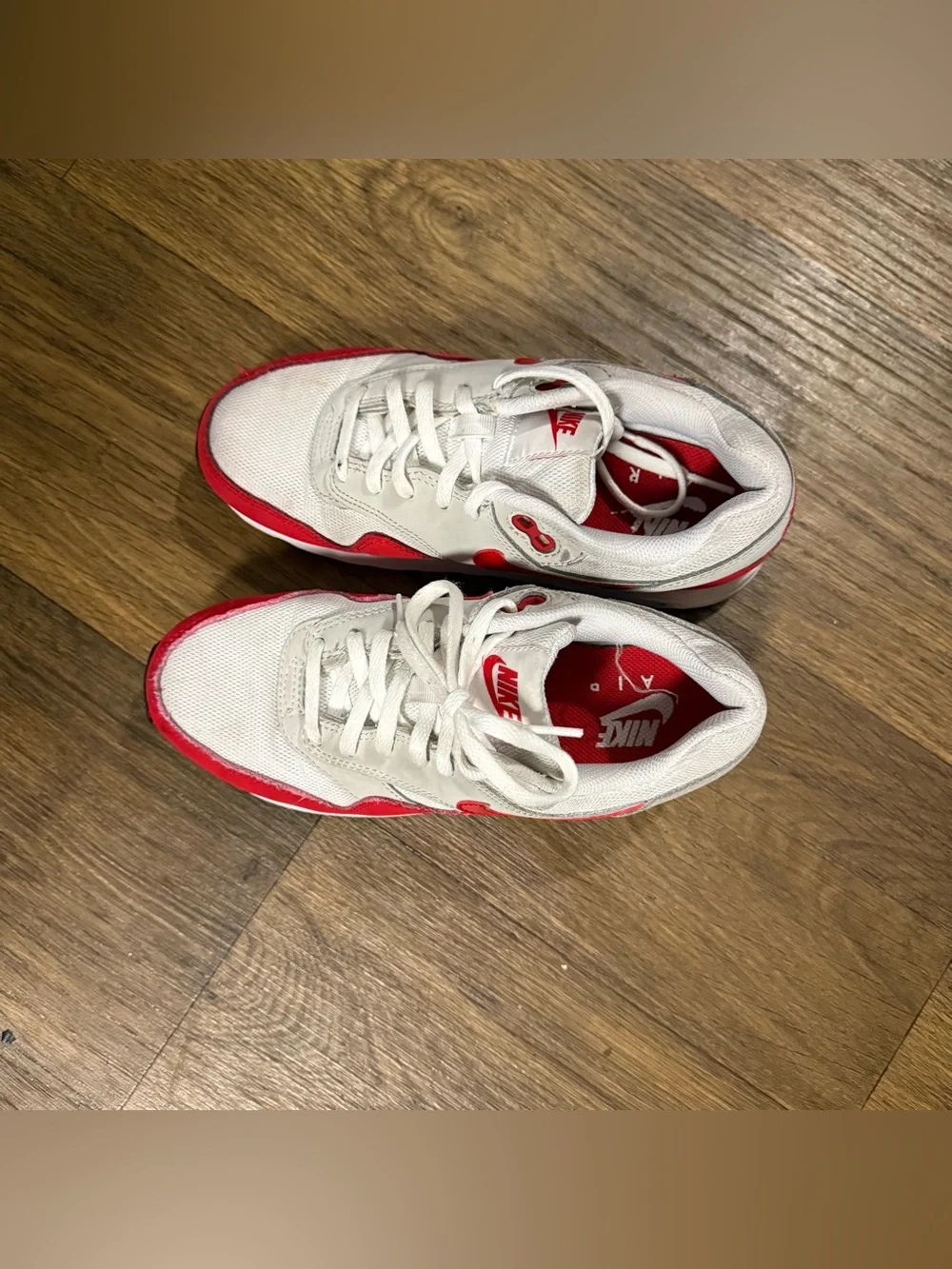 Nike White and Red Air Max 1 Sneakers Size 6 Women